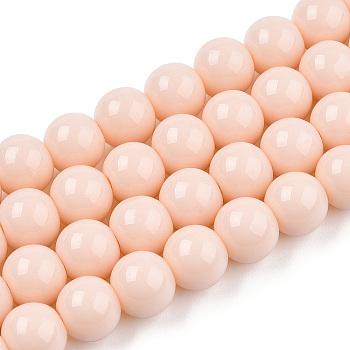 Opaque Solid Color Glass Beads Strands, Round, PeachPuff, 8~8.5mm, Hole: 1.5mm, about 51~53pcs/strand, 14.96 inch~15.55 inch(38~39.7cm)