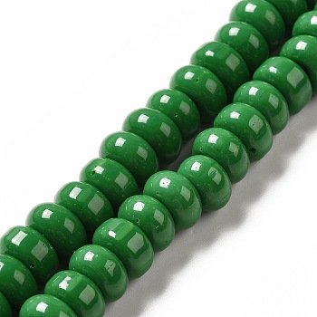 Handmade Lampwork Beads Strands, Rondelle, Green, 9~10x4.5~5mm, Hole: 2.5~3mm, about 68~71pcs/strand, 14.17~16.14 inch(36~41cm)
