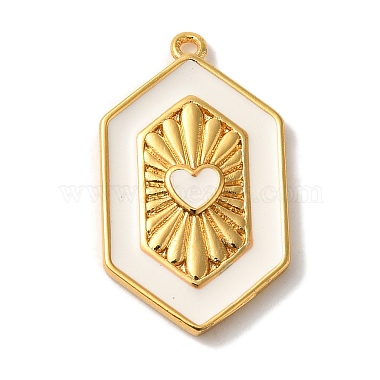 Real 18K Gold Plated White Hexagon Brass+Enamel Pendants