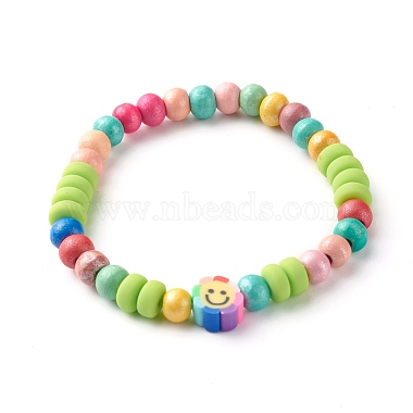 Natural Wood Round Beads Stretch Bracelets for Kid(BJEW-JB06640)-2