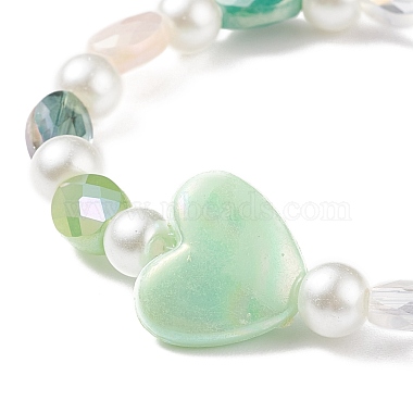 Bracelet extensible en perles de verre et cœur en acrylique pour enfants(BJEW-JB08391)-5