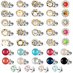 39Pcs Flower & Flat Round ABS Plastic with Alloy Lapel Pin Backs for Backpack Clothes, Platinum & Light Gold, Mixed Color, 11~13x15.5mm(JEWB-GF0001-55)