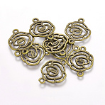 Alloy Links Connectors, Flower, Cadmium Free & Lead Free, Antique Bronze, 26x20x1mm, Hole: 2mm(EA10947Y-AB)