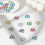 24Pcs 6 Colors Alloy Enamel Pendants, Platinum, Heart with Tartan Pattern Charms, Mixed Color, 17.5x16x2mm, Hole: 1.6mm, 4pcs/color(ENAM-LP0002-44)