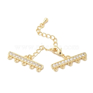 Brass Micro Pave Cubic Zirconia Chain Extender, Necklace Layering Clasps, Long-Lasting Plated, Lead Free & Cadmium Free, Real 18K Gold Plated, Ends: 8x25x2mm, Hole: 1mm, Clasp: 10x5x3mm(KK-L216-004D-G)