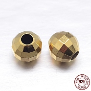 Faceted Round 925 Sterling Silver Spacer Beads, Real 18K Gold Plated, 5mm, Hole: 2mm, about 135pcs/20g(STER-M103-03-5mm-G)