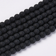 Transparent Glass Beads Strands, Frosted, Round, Black, 6mm, Hole: 1mm, about 55pcs/strand, 12.9 inch(X-GLAA-Q064-16-6mm)