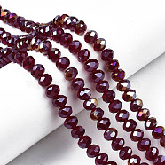 Electroplate Glass Beads Strands, AB Color Plated, Faceted, Rondelle, Dark Red, 10x8mm, Hole: 1mm, about 63~65pcs/strand, 49~50cm(EGLA-A034-T10mm-B29)