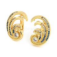 Twist Wave Rack Plating Brass Micro Pave Cubic Zirconia Stud Earring, Long-Lasting Plated, Cadmium Free & Lead Free, Real 18K Gold Plated, 20.5x14mm(EJEW-P240-16G)