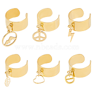DIY Charm Cuff Ring Making Kit, Including Stainless Steel Open Ring Findings, Heart & Leaf & Lightning & Peace Sign Brass & Alloy & 304 Stainless Steel Pendants & Link Connectors, Golden, 32Pcs/box(DIY-UN0003-67)