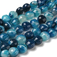 Natural Banded Agate Beads Strands, Faceted, Dyed, Flat Round, Royal Blue, 7~8x5~6mm, Hole: 1.2mm, about 47~49pcs/strand, 13.82''~14.57''(35.1~37cm)(G-K351-A11-02)