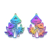 Ion Plating(IP) 201 Stainless Steel Pendant,  Hollow Charms, Mushroom, Rainbow Color, 35x28x1.5mm, Hole: 1.4mm(STAS-B027-20MC)