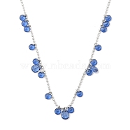 304 Stainless Steel Cubic Zirconia Teardrop & Flat Round Bib Ball Chain Necklaces for Women, Stainless Steel Color, Steel Blue, 17.28 inch(43.9cm)(NJEW-F328-11P-06)