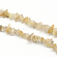 Natural Gold Rutilated Quartz Stone Bead Strands, Chip, 3~9x3~6x1~4mm, Hole: 1mm, about 350pcs/strand, 34.6 inch(X-G-R192-A20)