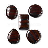 Natural Tiger Iron Pendants, Geometric Charms, Oval/Flat Round/Rectangle/Teardrop/Heart, Mixed Shapes, 42~48x30.5~42.5x7~7.5mm, Hole: 2mm(G-G080-01)