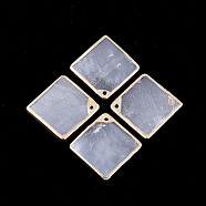 Electroplate Capiz Shell Pendants, Rhombus, Light Gold, 26~26.5x26~26.5x1mm, Hole: 1.2mm(SHEL-T012-08)
