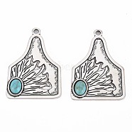 Tibetan Style Alloy Pendants, with Synthetic Turquoise, Cadmium Free & Lead Free, Mount Shapes, Antique Silver, 40.5x29x4.8mm, Hole: 2.5mm(PALLOY-S120-301AS-RS)