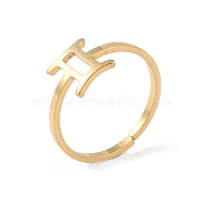 Real 18K Gold Plated 304 Stainless Steel Adjustable Finger Ring, Constellations Open Cuff Rings for Women, Gemini, Adjustable, Surface: 6.5~9x6.5~12mm(RJEW-L115-01G-06)