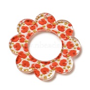 Acrylic Pendants, Flower, Orange Red, 38x38x2.5mm, Hole: 17.8mm(OACR-O007-04E)