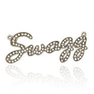 Antique Silver Alloy Rhinestone Links connectors, Necklace Pendants, Word Swagg, Crystal, 84x34x2mm, Hole: 2.5mm(RB-J180-01AS)