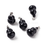 Synthetic Blue Goldstone Pendants, with Platinum Tone Brass Findings, Gourd Charm, 29.5x18mm, Hole: 6x4mm(G-G846-02P-02)