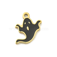 Halloween Theme Ion Plating(IP) 304 Stainless Steel Enamel Pendants, Golden, Ghost, 15x13.5x1.5mm, Hole: 1.6mm(STAS-M011-04B)