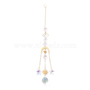 Hanging Crystal Aurora Wind Chimes, with Prismatic Pendant and Moon & Sun Iron Link, for Home Window Chandelier Decoration, Golden, 305mm(HJEW-Z003-18)