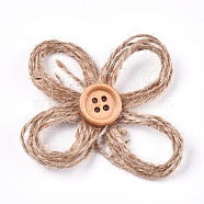 Handmade Linen Ornament Accessories, with Wood Button, for DIY Craft Making, Flower, Tan, 67x7.5mm(DIY-WH0163-27)