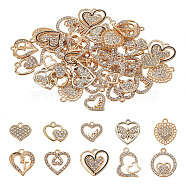 40Pcs 10 Styles Alloy Rhinestone Pendants, Heart & Butterfly & Word Love Charms, Golden, 13.5~23x14.5~20x1.5~2.5mm, Hole: 1.5~2mm, 4pcs/style(ALRI-AR0001-10)