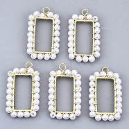 ABS Plastic Imitation Pearl Pendants, with Real 18K Gold Plated Brass Findings, Rectangle, Creamy White, 30x16.5x3mm, Hole: 2mm(KK-N233-070-NF)