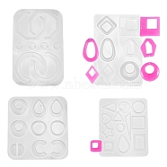 4Pcs Geometry/Teardrop/Letter Pendant & Links Silicone Molds, Resin Casting Molds, for Epoxy Resin Earring Jewelry Making, White, 117~159x98~120x4~8mm(DIY-LS0003-21)