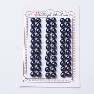 Natural Cultured Freshwater Pearl Beads, Dyed, Half Drilled, Round, Black, 7~8x6.5~7mm, Hole: 1mm(PEAR-I004A-02)