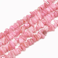 Freshwater Shell Beads Strands, Dyed, Chip, Pearl Pink, 4~14x4~8x1~8mm, Hole: 1mm, about 210~250pcs/strand, 31.4 inch(X-SHEL-S270-05)