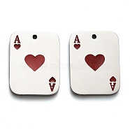 304 Stainless Steel Pendant, with Enamel, Rectangle with Ace of Hearts Charm, Red, 20x15x1.5mm, Hole: 1.2mm(STAS-H438-09P-02)