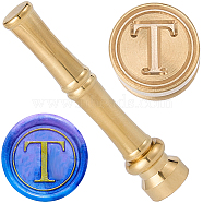 1Pc Golden Tone Brass Wax Seal Stamp Head with Bamboo Stick Shaped Handle, for Greeting Card Making, Letter T, 74.5x15mm(STAM-CP0001-04M)