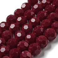 Opaque Glass Beads Stands, Faceted(32 Facets), Round, FireBrick, 10mm, Hole: 1.8mm, about 66~68pcs/strand, 24.02''~24.13''(61~61.3cm)(EGLA-A035-P10mm-D02)