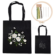 DIY Ethnic Style Embroidery Canvas Bags Kits, Including Plastic Imitation Bamboo Embroidery Hoop, Needle, Threads, Fabric, Flower Pattern, Flower Pattern, Bag: 650mm(DIY-WH0292-89)