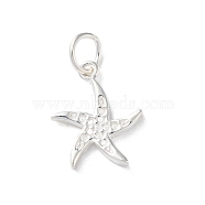 925 Sterling Silver Sea Animal Starfish Charms, with Jump Rings, Starfish, 13.5x11x1.6mm, Hole: 3.6mm(STER-E071-02S-06)