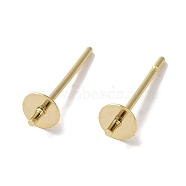 Brass Studs Earrings Finding, Lead Free & Cadmium Free, Round, Real 24K Gold Plated, 13.5x4mm, Pin: 12x1mm & 1mm(KK-K383-02B-G)