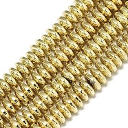 Electroplate Non-magnetic Synthetic Hematite Beads Strands, Bumpy, Disc, Light Gold Plated, 8x3mm, Hole: 1.4mm, about 120~122pcs/strand, 15.75 inch(40cm)(X-G-S372-001-01KC)
