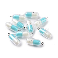 Translucent Plastic Pendants, Pill Capsule Charm, with Platinum Tone Iron Loops, Light Blue, 29x10.5mm, Hole: 2mm(KY-L006-29E)