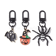 3Pcs 3 Styles Halloween Alloy Enamel Ghost/Spider/Pumpkin Pandant Decorations, Swivel Clasps Charms for Bag Ornaments, Mixed Color, 59~67mm, 1pc/style(HJEW-JM01943)