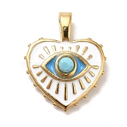 Ion Plating(IP) 304 Stainless Steel Pendants, with Enamel, Golden, Heart with Eye, White, 22x17.5x6mm, Hole: 6x3.5mm(STAS-H175-02G)
