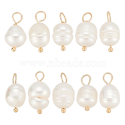 10Pcs Natural Cultured Freshwater Pearl Pendants, with Brass Ball Head Pins, Rice, Real 18K Gold Plated, 16.5~17mm, Hole: 3mm(FIND-LP0001-54)