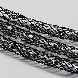 Mesh Tubing, Plastic Net Thread Cord, with Silver Vein, Black, 8mm, 30 yards/Bundle(X-PNT-Q001-8mm-15)