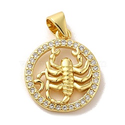 Zodiac Theme Brass Micro Pave Cubic Zirconia Pendants, Scorpio, Scorpio, 17.5~18x15x2~2.5mm, Hole: 6x4mm(KK-M273-05J-G)