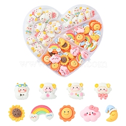 70Pcs Opaque Resin Cabochons, Cloud & Moon & Rainbow & Sun & Star & Sunflower & Sheeps, Mixed Shapes, Mixed Color, 17~24x16~24x5~7.5mm(CRES-FS0001-06)