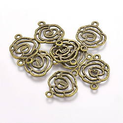 Alloy Links Connectors, Flower, Cadmium Free & Lead Free, Antique Bronze, 26x20x1mm, Hole: 2mm(EA10947Y-AB)