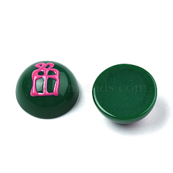 Opaque Resin Enamel Cabochons, Half Round with Deep Pink Gift Box Pattern, Green, 15x7.5mm(CRES-N031-020)