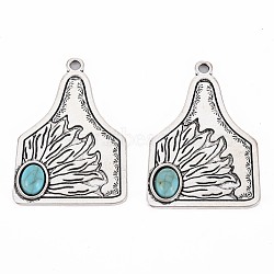 Tibetan Style Alloy Pendants, with Synthetic Turquoise, Cadmium Free & Lead Free, Mount Shapes, Antique Silver, 40.5x29x4.8mm, Hole: 2.5mm(PALLOY-S120-301AS-RS)